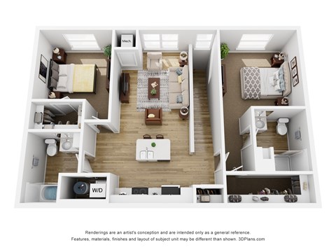 Floor plan for 2 beds, 2 baths, 1124 sqft